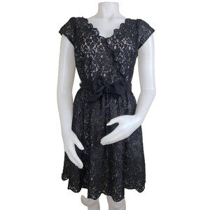 Elle New Years Eve Dress Womens Sz 4 Black Shimmer Lace Overlay Party Belted